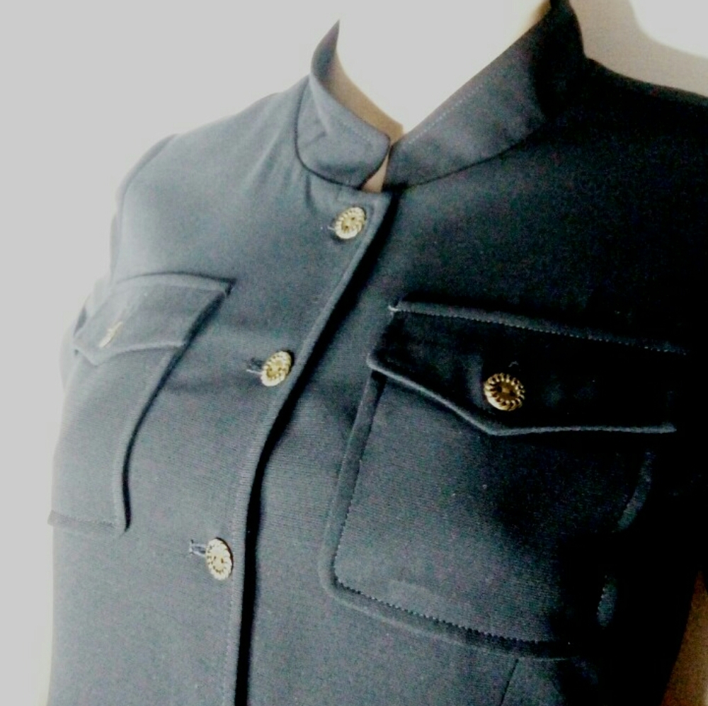 Smart Button Up Black Dress W/ Gold Buttons View 2